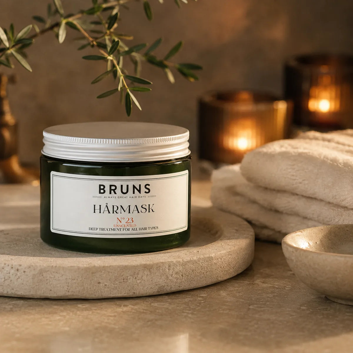 BRUNS Hårmask N23 Unscented 350 ml i varm hemmaspa-kvällsritual