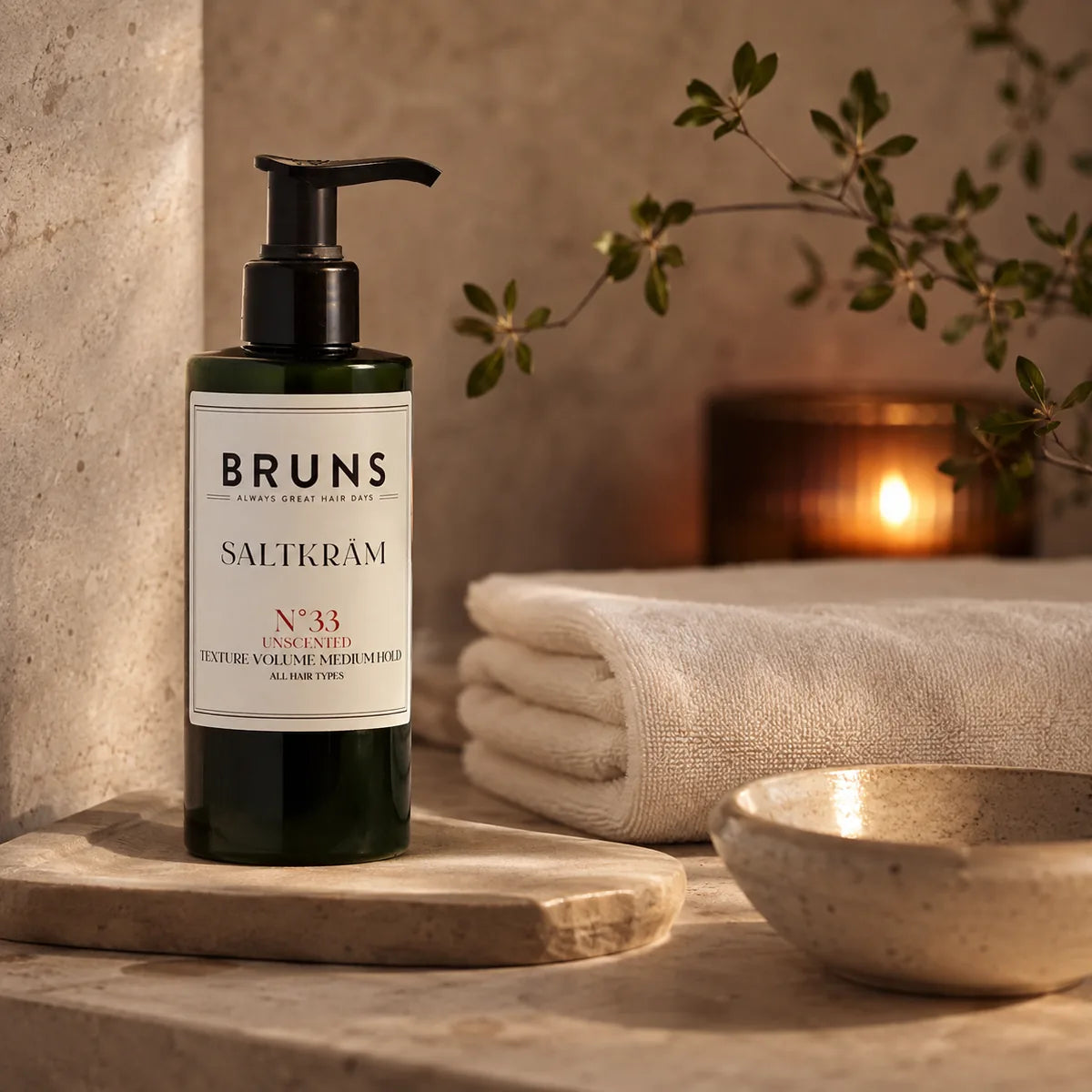 BRUNS Saltkräm N33 Unscented 200 ml i varm hemmaspa-kvällsritual