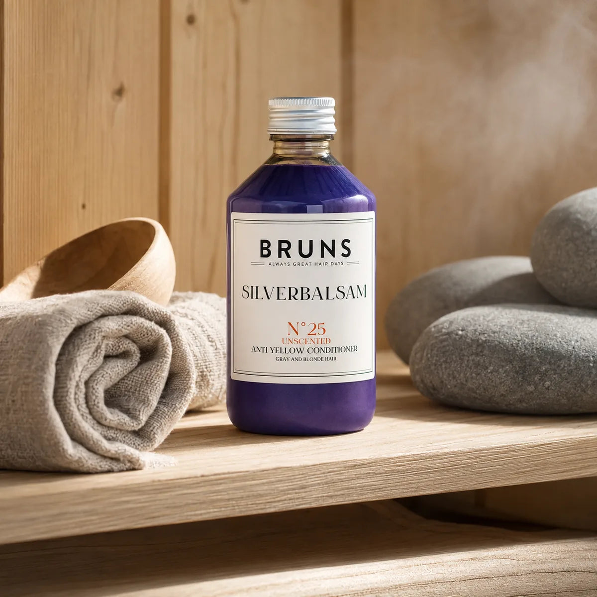 BRUNS Silverbalsam N25 Unscented 300 ml i avkopplande skandinavisk bastumiljö